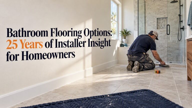 Porcelain tile floor in renovated bathroom