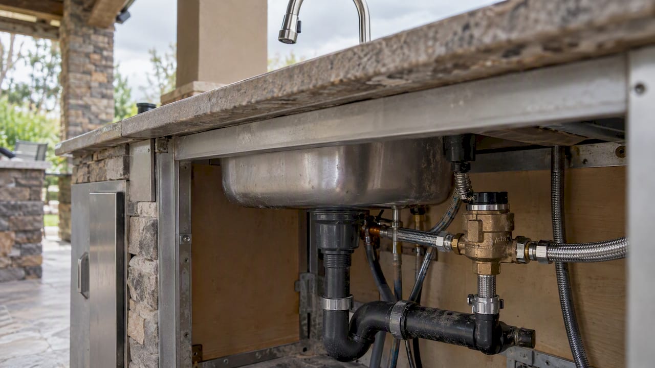 Outdoor sink faucet and backflow device