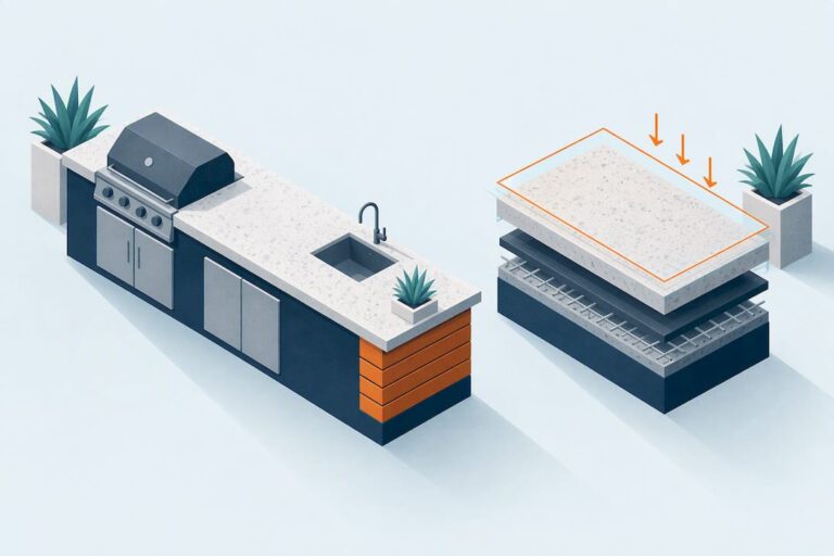 Isometric outdoor countertop durability illustration