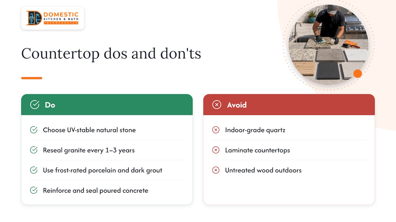 Pros, cons, and tips by material — overview diagram