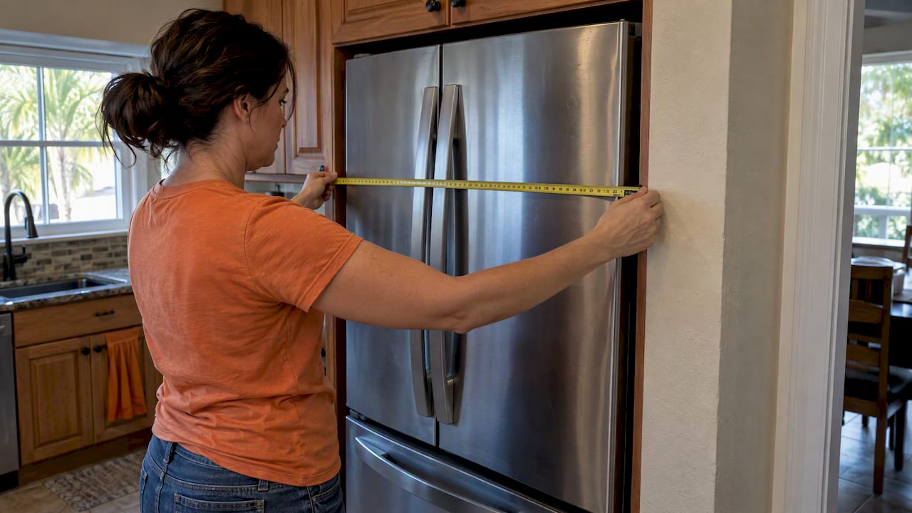 Homeowner measuring a refrigerator opening