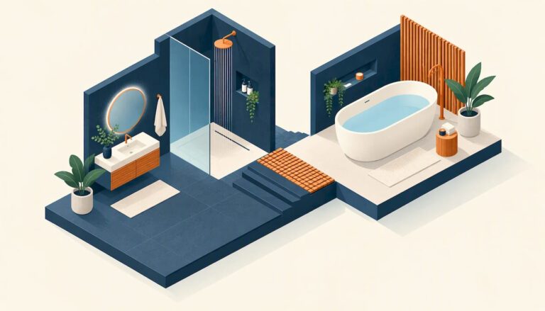 Abstract geometric spa bathroom title card
