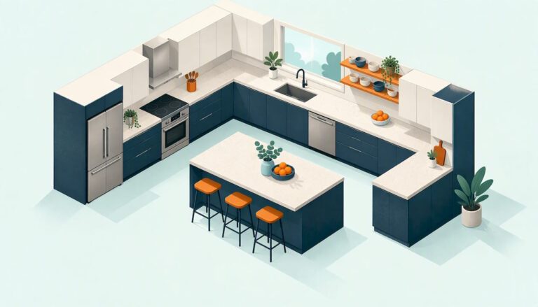 Isometric U-shaped kitchen layout illustration